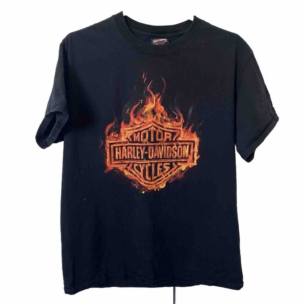 Harley-Davidson Black T-Shirt with Flaming Orange Logo